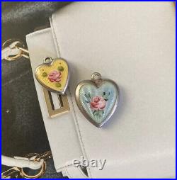 Vintage Sterling Silver Guilloche Enamel 3d Puffy Heart Charms