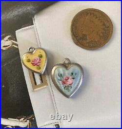 Vintage Sterling Silver Guilloche Enamel 3d Puffy Heart Charms