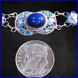 Vintage Sterling Silver Lapis Lazuli Enamel Filigree 18 Inch Necklace