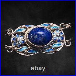 Vintage Sterling Silver Lapis Lazuli Enamel Filigree 18 Inch Necklace
