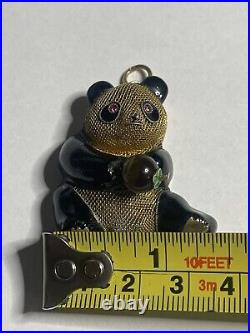 Vintage Sterling Silver Mesh & Enamel 14k Gold Clasp Panda Bear Pendant