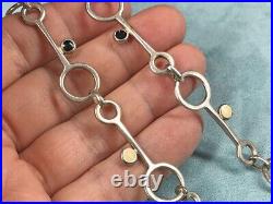 Vintage Sterling Silver Mid Century Loop Link Necklace with Enamel Accents 17