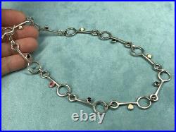 Vintage Sterling Silver Mid Century Loop Link Necklace with Enamel Accents 17