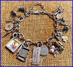 Vintage Sterling Silver Quilting Sewing Knitting Theme 23 Charms 7 Bracelet 44g