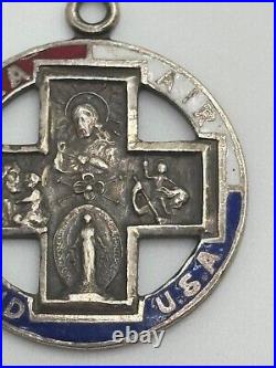 Vintage Sterling Silver St Christopher Enamel USA Medal Patriotic WWII