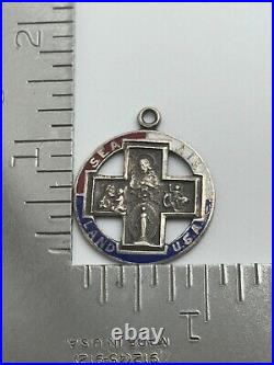Vintage Sterling Silver St Christopher Enamel USA Medal Patriotic WWII