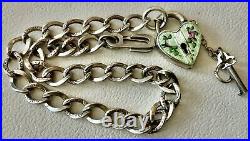 Vintage Sterling Silver Walter Lampl Enamel Heart Pad Lock Floral Charm Bracelet