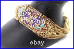 Vintage Turkish 925 Sterling Silver Enamel and Foxtail Chain Bracelet Anatoli