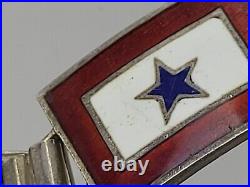 Vintage WWII Sweetheart Enamel Allied Flags Sterling Silver Panel Bracelet 7in