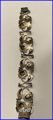 Vtg Arne Nordlie Sterling Silver Guilloche Enamel Bracelet Norway Flower Leaf