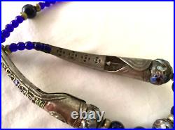 Vtg Chinese Necklace Sterling Silver Enamel Beads 2 Finger Guards Peking Glass