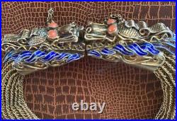 Vtg FINE Art Deco Vermeil Sterling Double Headed Dragon Enamel Coral Bracelet