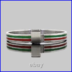 Vtg Gucci 925 Sterling Silver Green Red Enamel Slim Bangle Bracelet 6.75 Wrist