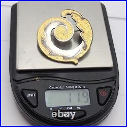 Vtg Margot de Taxco 5384 Gold Enamel Wave Swirl Sterling Silver Pin Brooch 11.9g