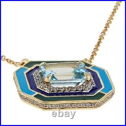 Womens Blue Topaz & Enamel Octagon Goldtone Sterling Silver Necklace, 18