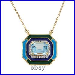 Womens Blue Topaz & Enamel Octagon Goldtone Sterling Silver Necklace, 18