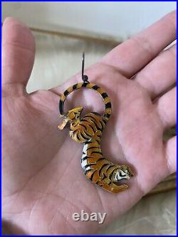 Zarah Sterling Silver Nouveau Art Enamel Tiger Earrings French Wire Hooks